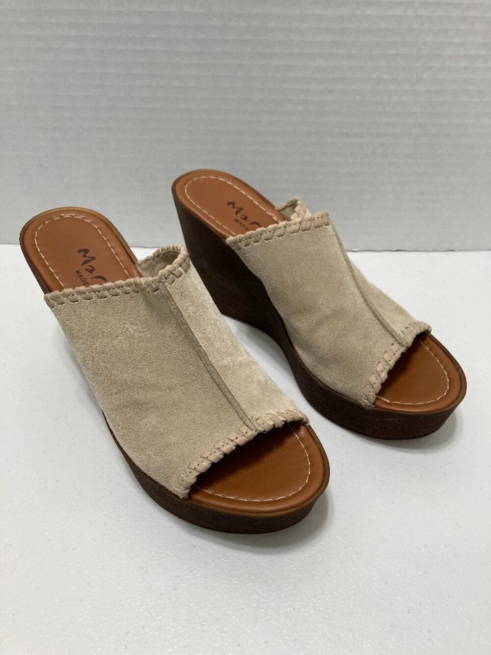 Mariella Italy leather platform wedge slide sandal Open Toe Y2K Whipstitch 6.5M